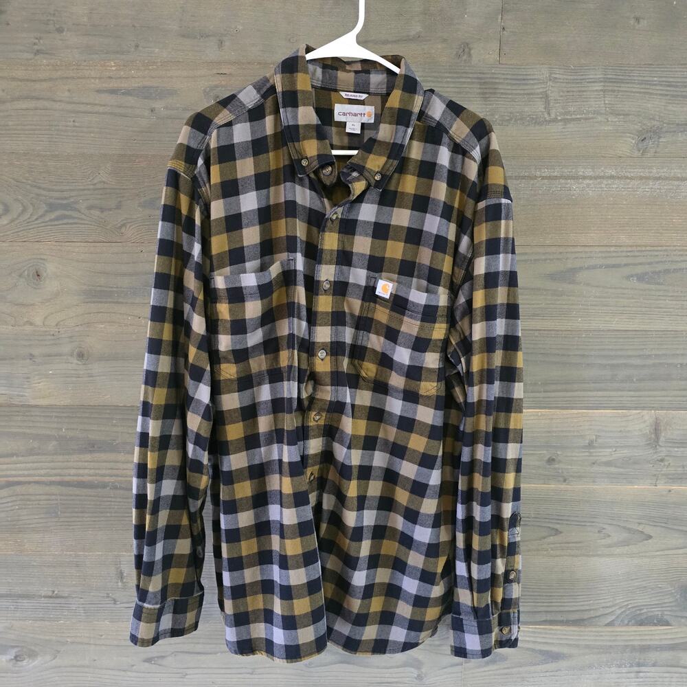 Carhartt Relaxed Fit Flannel Shirt Men XL Plaid Button Up Heavyweight Workwear